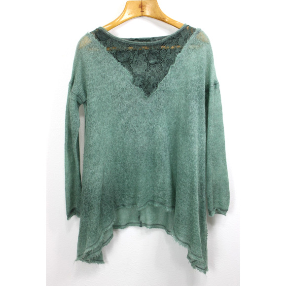 Kosmika Womens OS Sweater Pullover Open Knit Green Mohair Blend Italy - Picture 5 of 8